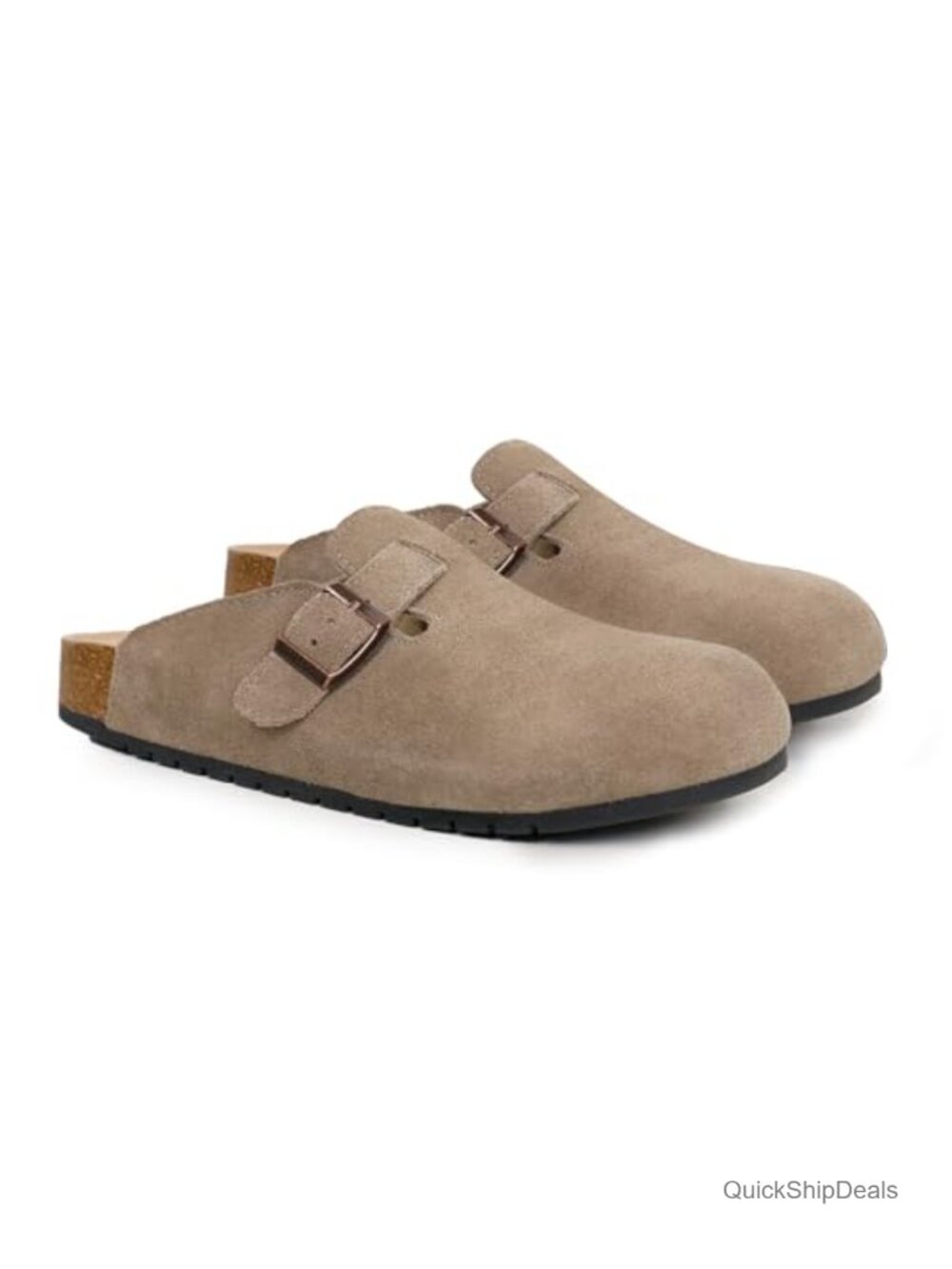 Suede Clogs Mules with Arch Support Cork Footbed Slip-On Comfort Shoes